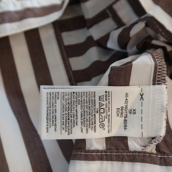 BANANA REPUBLIC striped shirt top brown white stripe XS button summer office - Picture 3 of 9